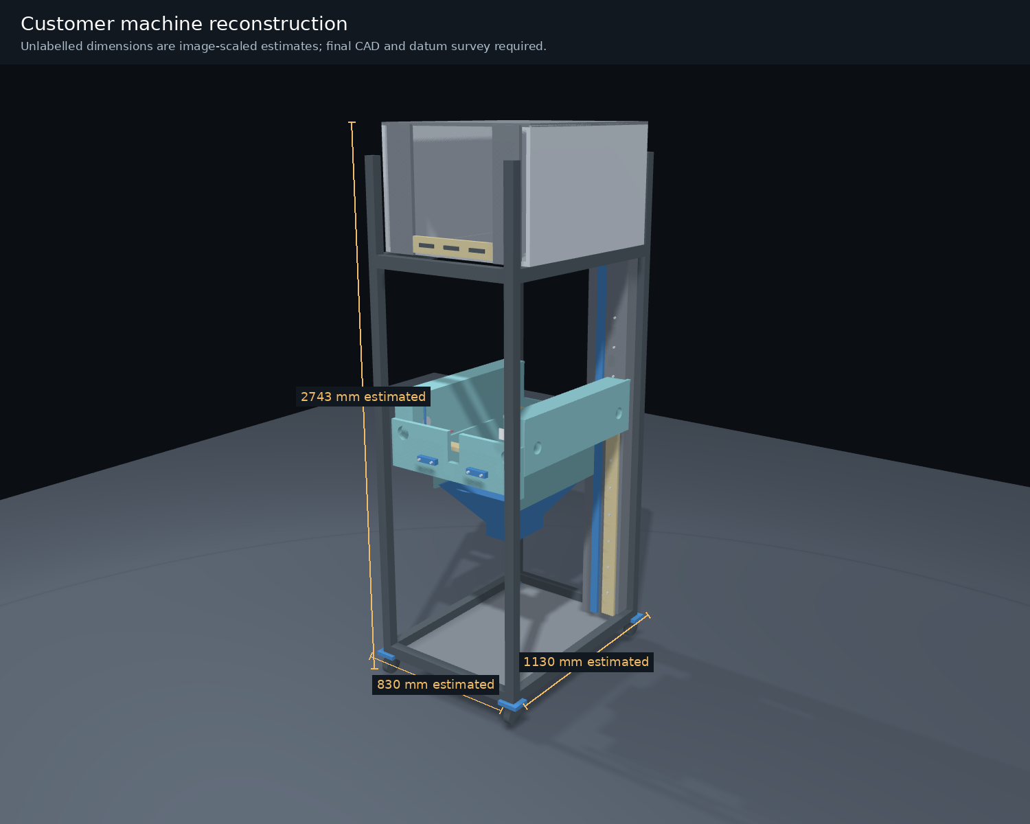 Reconstructed customer machine with nominal frame dimensions